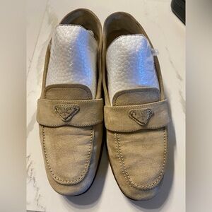 Prada beige slip-on loafers